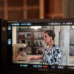 Maggie Gyllenhaal filming on set